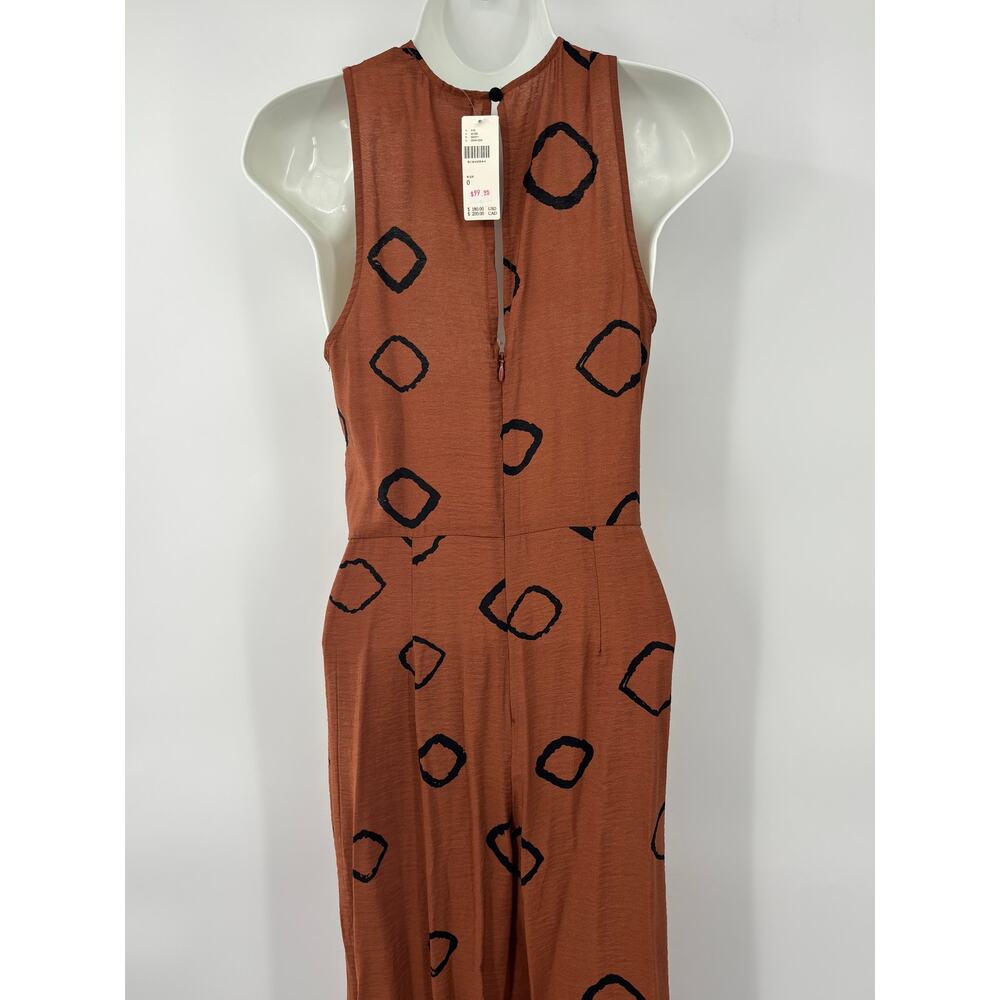 New Eva Franco Jumpsuit Anthropologie Tan Brown Geometric - Picture 8 of 12